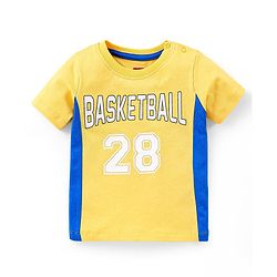 Babyhug 100% Cotton Half Sleeves Basket Ball Text Print T-Shirt & Shorts - Yellow