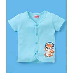 Babyhug 100% Cotton Half Sleeves Vests Stripes & Panda Print Pack of 3 - Turquoise Orange & White