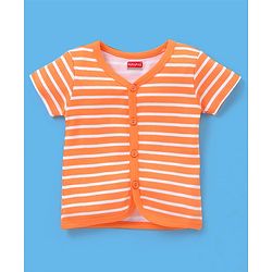 Babyhug 100% Cotton Half Sleeves Vests Stripes & Panda Print Pack of 3 - Turquoise Orange & White