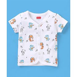 Babyhug 100% Cotton Half Sleeves Vests Stripes & Panda Print Pack of 3 - Turquoise Orange & White
