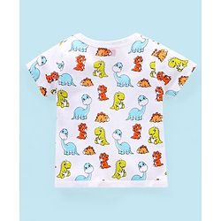 Babyhug 100% Cotton Knit Half Sleeves Set of Vests Dino Print Pack of 3 - Multicolor