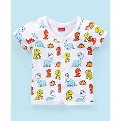 Babyhug 100% Cotton Knit Half Sleeves Set of Vests Dino Print Pack of 3 - Multicolor