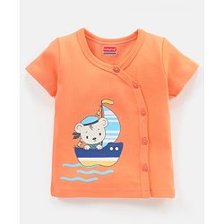 Babyhug 100% Cotton Vests Striped & Boat Print Pack of 3 - Orange Blue & White