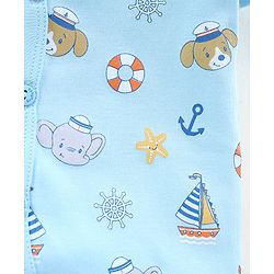 Babyhug 100% Cotton Vests Striped & Boat Print Pack of 3 - Orange Blue & White