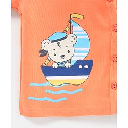 Babyhug 100% Cotton Vests Striped & Boat Print Pack of 3 - Orange Blue & White