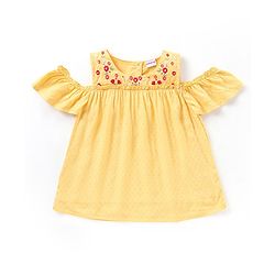 Babyhug Rayon Half Sleeves Top With Embroidery & Frill Detailing - Yellow
