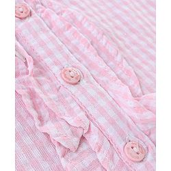Babyhug Cotton Sleeveless Seer Sucker Checked Woven Top With Frill Detailing- Pink