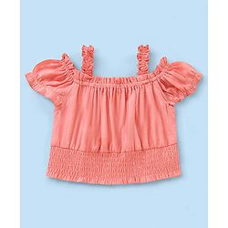 Babyhug Rayon Half Sleeves Top With With Smocking & Frill Detailing - Peach
