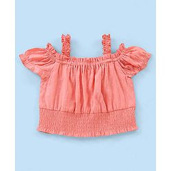 Babyhug Rayon Half Sleeves Top With With Smocking & Frill Detailing - Peach