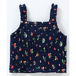 Babyhug Woven Rayon Sleeveless Crop Top With Bow Detailing Floral Print- NavyBlue