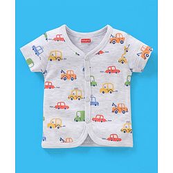 Babyhug 100% Cotton Vests Striped & Cars Print Pack of 3 - Red Grey & White