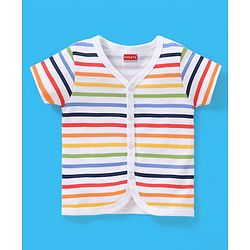 Babyhug 100% Cotton Vests Striped & Cars Print Pack of 3 - Red Grey & White