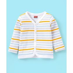 Babyhug 100% Cotton Full Sleeves Vest Stripes & Tennis Ball Print Pack Of 3- Blue & Yellow