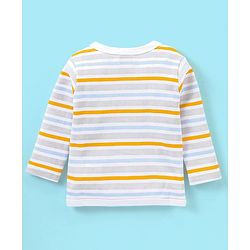 Babyhug 100% Cotton Full Sleeves Vest Stripes & Tennis Ball Print Pack Of 3- Blue & Yellow