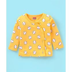 Babyhug 100% Cotton Full Sleeves Vest Stripes & Tennis Ball Print Pack Of 3- Blue & Yellow