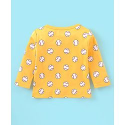 Babyhug 100% Cotton Full Sleeves Vest Stripes & Tennis Ball Print Pack Of 3- Blue & Yellow