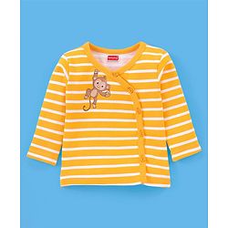 Babyhug 100% Cotton Full Sleeves Vests Striped & Lion Print Pack of 3 - Yellow Grey & Green