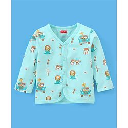 Babyhug 100% Cotton Full Sleeves Vests Striped & Lion Print Pack of 3 - Yellow Grey & Green