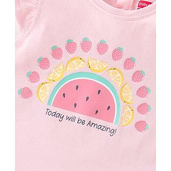 Babyhug 100% Cotton Half Sleeves Tee With Fruit Graphics & Frill Detailing- Peach
