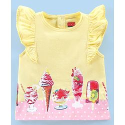 Babyhug 100% Cotton Knit Frill Sleeves Top with Ice Cream Graphics Print - Yellow