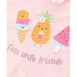 Babyhug Cotton Sleeveless Tee With HD Graphics & Frill Detailing- Pink