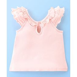 Babyhug Cotton Sleeveless Tee With HD Graphics & Frill Detailing- Pink