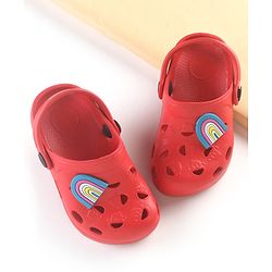 Cute Walk by Babyhug Clogs with Back Strap Rainbow Patch - Red
