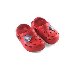 Cute Walk by Babyhug Clogs with Back Strap Rainbow Patch - Red