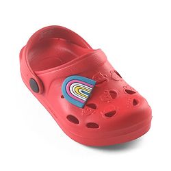 Cute Walk by Babyhug Clogs with Back Strap Rainbow Patch - Red