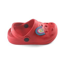 Cute Walk by Babyhug Clogs with Back Strap Rainbow Patch - Red