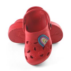 Cute Walk by Babyhug Clogs with Back Strap Rainbow Patch - Red