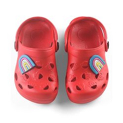 Cute Walk by Babyhug Clogs with Back Strap Rainbow Patch - Red