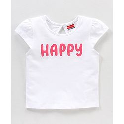 Babyhug 100% Cotton Cap Sleeves Graphics Detailing Tee - White