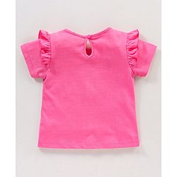 Babyhug 100% Cotton Knit Half Sleeves Graphics & Frill Detailing Tee - Pink
