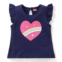 Babyhug 100% Cotton Half Sleeves Tee With Graphics and Heart Print - Navy Blue