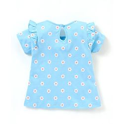 Babyhug 100% Cotton Half Sleeves Tee With Frill Detailing Floral Print- Blue