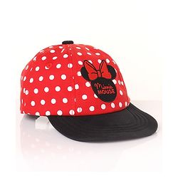 Babyhug Minnie Mouse Polka Print Summer Cap Red & Black - Diameter 57 cm