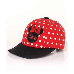 Babyhug Minnie Mouse Polka Print Summer Cap Red & Black - Diameter 57 cm