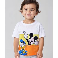 Babyhug Cotton Half Sleeves T-Shirt & Shorts With Mickey Mouse & Donald Duck Print - White