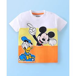 Babyhug Cotton Half Sleeves T-Shirt & Shorts With Mickey Mouse & Donald Duck Print - White