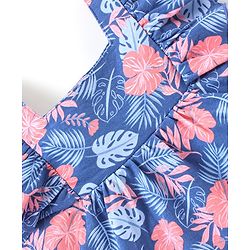 Babyhug Cotton Knit Frill Sleeves Top Floral Print- Navy