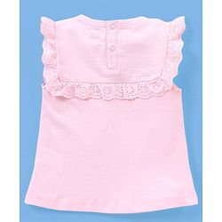Babyhug 100% Cotton Knit Sleeveless Top with Frill Detailing & Floral Embroidery - Pink