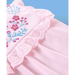 Babyhug 100% Cotton Knit Sleeveless Top with Frill Detailing & Floral Embroidery - Pink
