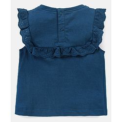 Babyhug Cotton Knit Sleeveless Top with Frill Detailing & Floral Embroidery - Navy