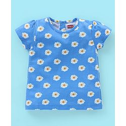 Babyhug 100% Cotton Knit Cap Sleeves T-Shirts Floral & Polka Dots Print Pack of 3 - White Blue & Yellow
