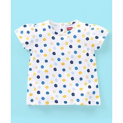 Babyhug 100% Cotton Knit Cap Sleeves T-Shirts Floral & Polka Dots Print Pack of 3 - White Blue & Yellow