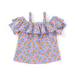 Babyhug 100% Cotton Knit Half Sleeves Top with Frill Detailing Floral Print - Blue
