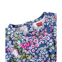 Babyhug 100% Cotton Knit Half Sleeves Kaftan Style Floral Printed Top with Tassel Detailing - Blue