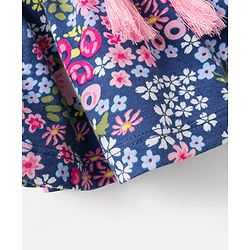 Babyhug 100% Cotton Knit Half Sleeves Kaftan Style Floral Printed Top with Tassel Detailing - Blue