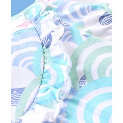 Babyhug 100% Cotton Knit Puffed Sleeves Tee With Frill Detailing Sea Waves Print- White